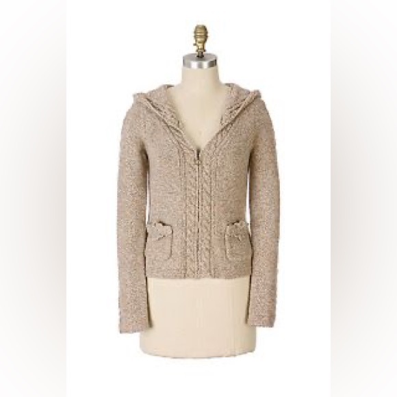 Anthro Sleeping on Snow Wool Blend Zip Front Crochet Pocket Cardigan Sweater - Picture 2 of 9